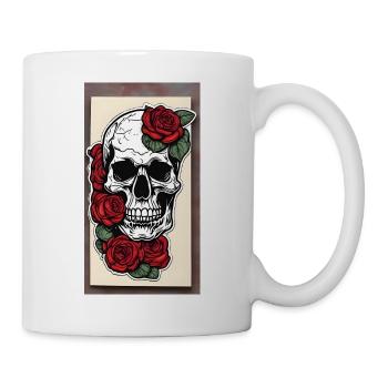 Totenkopf mit Rosen - Tasse - Weiß - Rechts