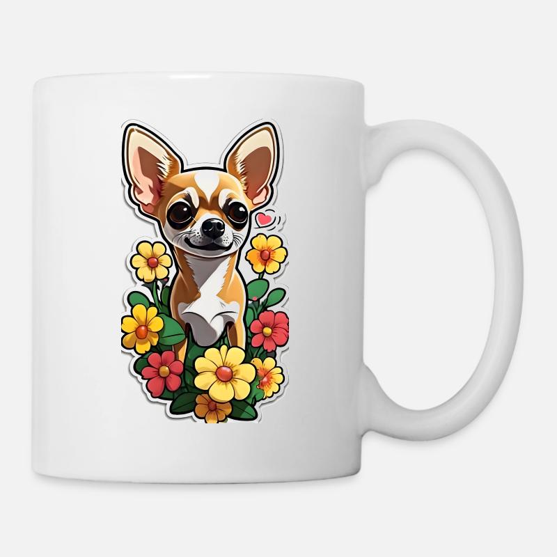 Chihuahua with flowers - Mug - white