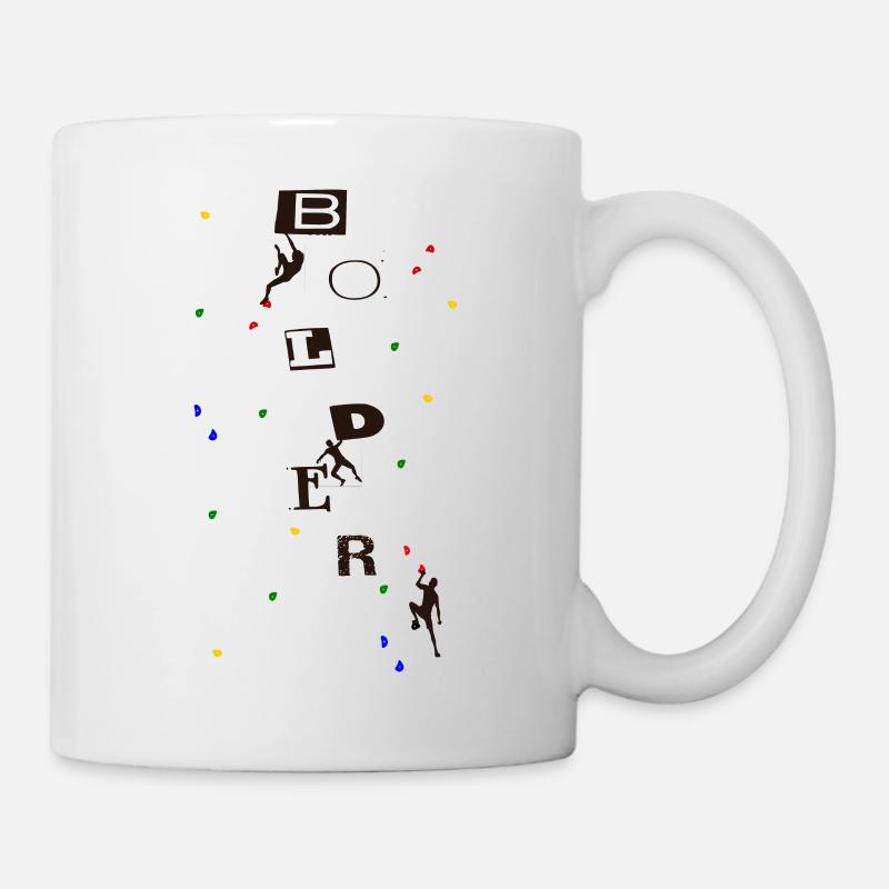 Cooler Schriftzug Boulder mit Klettergriffe - Tasse - Weiß