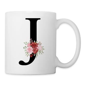 Roter floraler J-Buchstabe - Tasse - Weiß - Rechts