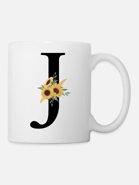 Buchstabe j Blumen-Sonnenblume - Tasse - Weiß