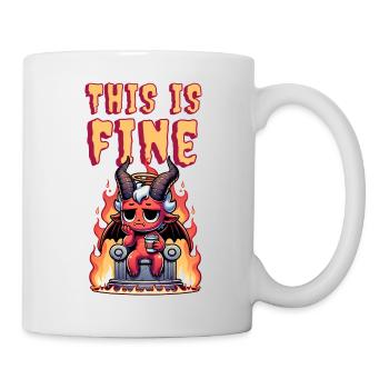 cute devil with coffee | this is fine meme - Mug - white - Right