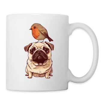 Mops mit Vogel - Tasse - Weiß - Rechts
