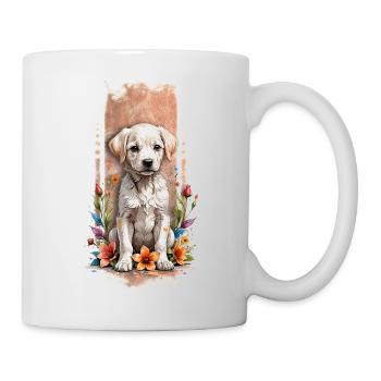 Blumenbegleiter: Labrador-Welpe inmitten von Blüten - Tasse - Weiß - Rechts