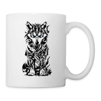 Husky aux yeux bleus, design de chien noir et blanc - Mug blanc - blanc - Droite