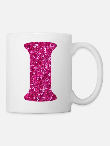Buchstabe i rosa Glitzer - Tasse - Weiß