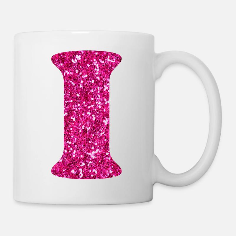 Buchstabe i rosa Glitzer - Tasse - Weiß