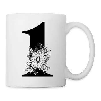 Nummer 1 Schwarze Blumen - 1. Blumenjubiläum - Tasse - Weiß - Rechts