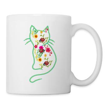 Cat Retro Spring Floral 80s Ladybug - Mug - white - Right