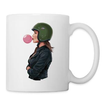 Coole Motorradfahrerin Bikerin kaut Kaugummi - Tasse - Weiß - Rechts