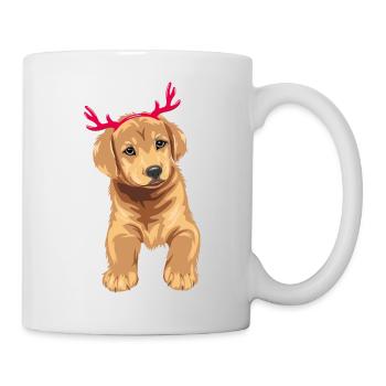 Niedlicher Retriever-Welpe mit weihnachtlichen Hirschhörnern - Tasse - Weiß - Rechts