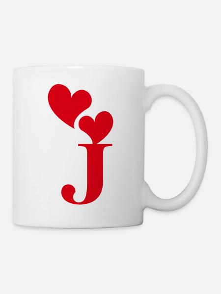 Buchstabe j rotes Herz - Tasse - Weiß