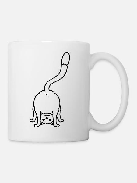 Lustige Katze von Hinten Zeigt Rückseite Arsch Fun - Tasse - Weiß