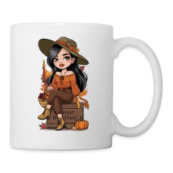 Herbst Frau Natur Blätter Jahreszeit - Tasse - Weiß - Rechts