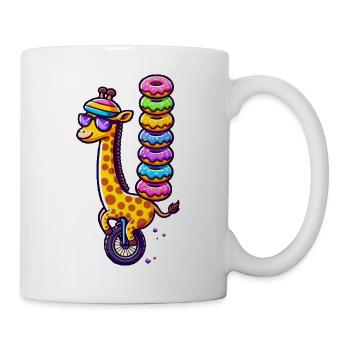Giraffe auf einem Einrad mit bunten Donuts - Tasse - Weiß - Rechts