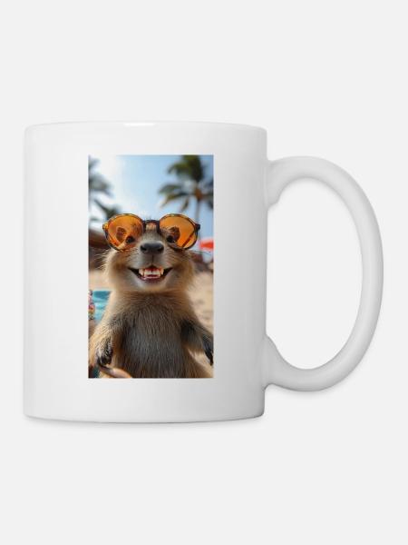 Chillendes Capybara am Strand - Tasse - Weiß