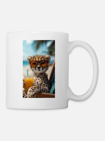 Cheetah with relaxed beach mood - Mug - white