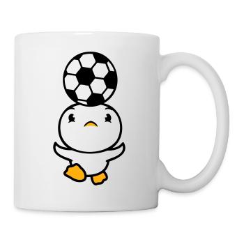 Ente spielt Fußball Kopfball Ball Kopf balancieren - Tasse - Weiß - Rechts