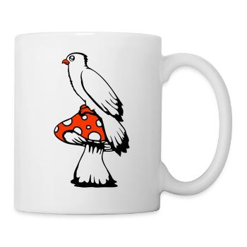 Oiseau assis mignon gros champignon pois champignon - Mug blanc - blanc - Droite