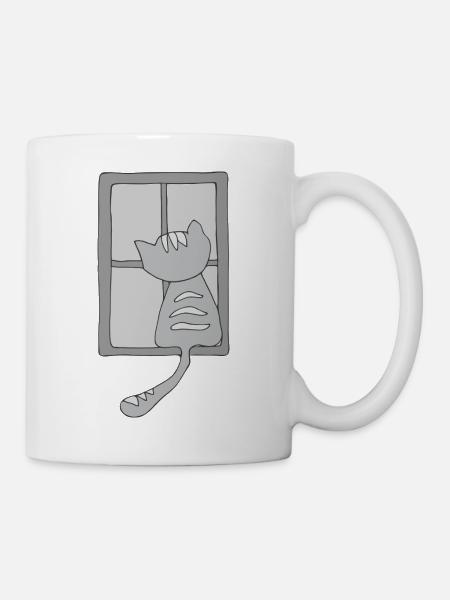 katze am fenster grau - Tasse - Weiß
