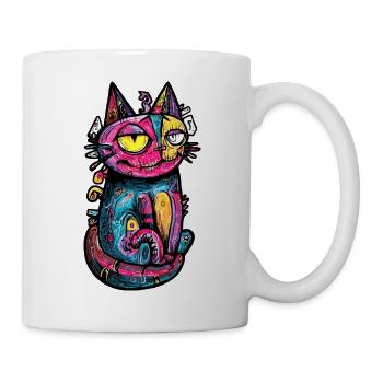 Katze Bunt Kunst Design - Tasse - Weiß - Rechts