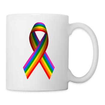 Regenbogenfahne als Schleife - Tasse - Weiß - Rechts