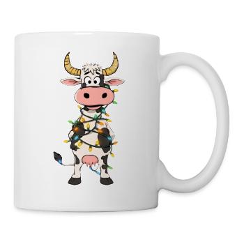 Kuh mit Lichterkette Cartoon - Tasse - Weiß - Rechts