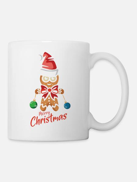 Lebkuchenmann mit Weihnachtsmütze - Tasse - Weiß