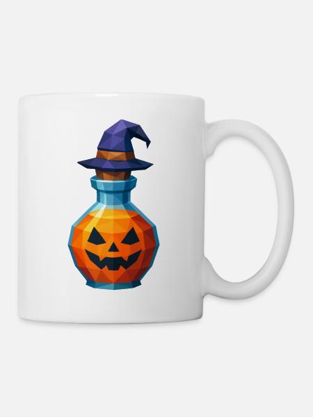 Low-Poly-Kürbis in einem Hexenfläschchen - Tasse - Weiß