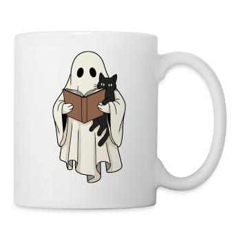 Lesender Geist mit Katze im Buch - Tasse - Weiß - Rechts