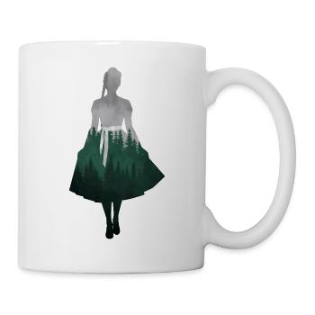 Dirndl Silhouette with Forest – Alpine Style Elegant - Mug - white - Right
