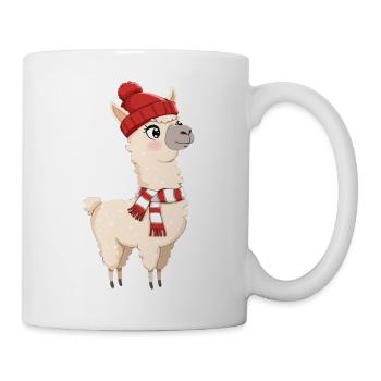 Winter alpaca with hat and scarf - Mug - white - Right