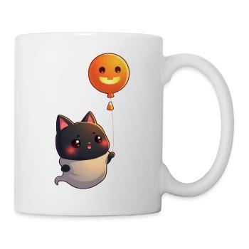 Halloween Katze mit Halloween Kürbis - Tasse - Weiß - Rechts