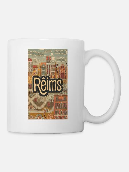 Reims Stadtbild Retro Illustration - Tasse - Weiß