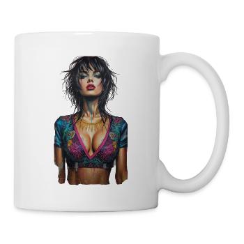 Porträt Street Art Frau der Farbe - Tasse - Weiß - Rechts