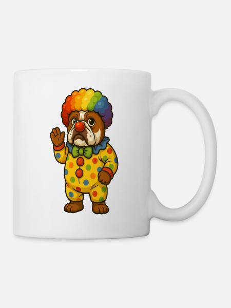 Clown-Bulldogge im farbenfrohen Kostümdesign - Tasse - Weiß