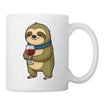 Cute Sloth Wine Lover Cartoon Red Wine - Mug - white - Right