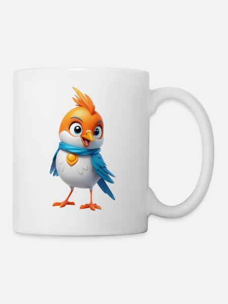 Bunter Vogel mit Schal – Cartoon-Design - Tasse - Weiß
