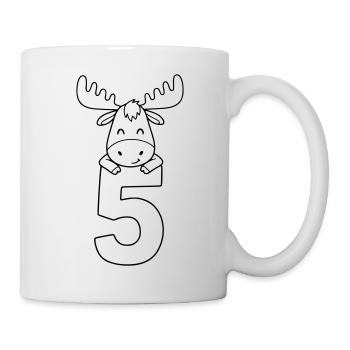 Cute moose with the number 5 cartoon illustration - Mug - white - Right