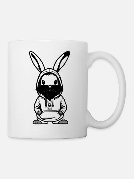 Hase mit Bart Hoodie-Motiv - Tasse - Weiß