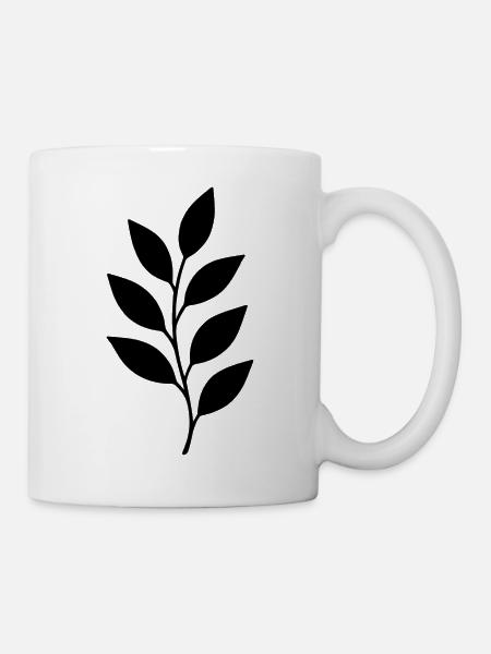Zweig mit Blättern Silhouette - Tasse - Weiß