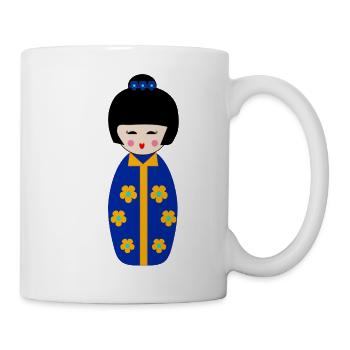 Floral Blue Japanese Kokeshi Doll - Mug - white - Right