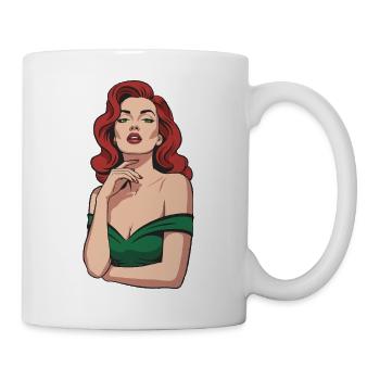 Pin-up Glamour: Red Hair and Green Top - Mug - white - Right