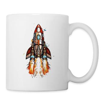 Futuristic rocket on launch in comic style - Mug - white - Right