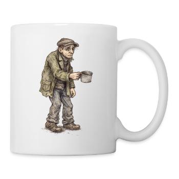 Armer Bettler mit Becher Vintage Straßenmotiv - Tasse - Weiß - Rechts