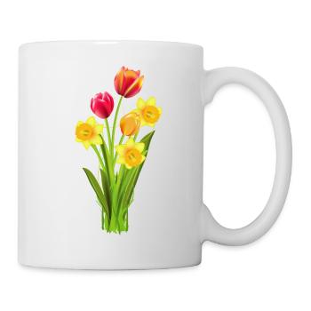 Bunte Tulpen und Osterglocken als Frühlingsgruß - Tasse - Weiß - Rechts