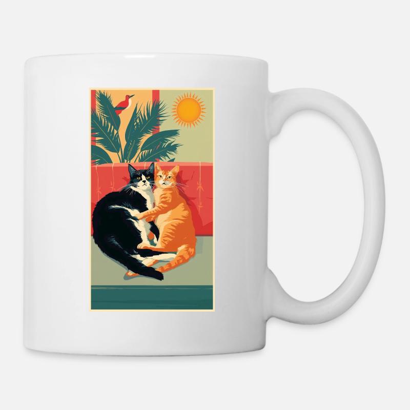 Two cats in a retro moment - Mug - white
