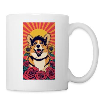 Corgi-Sonnenschein und Rosen - Tasse - Weiß - Rechts