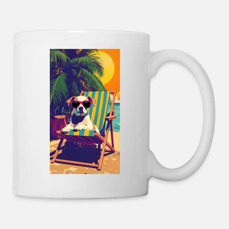 Dog at sunset on a beach chair - Mug - white