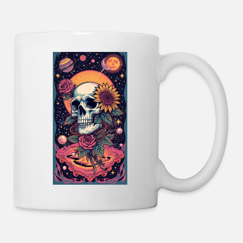 Skull and Space Flower - Mug - white